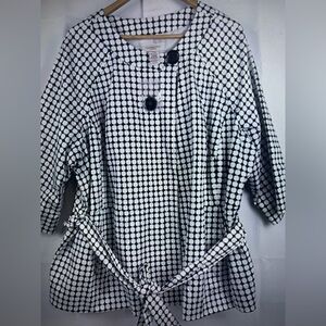 Convington Womens Black White Plaid Lined Blazer Belted 3/4 Sleeves 24-26W New